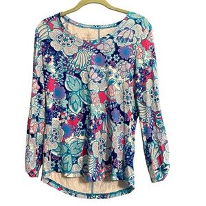 T by Talbots Pink and Blue UPF 50 Bamboo Long Sleeve Vacation Tee Sz XS